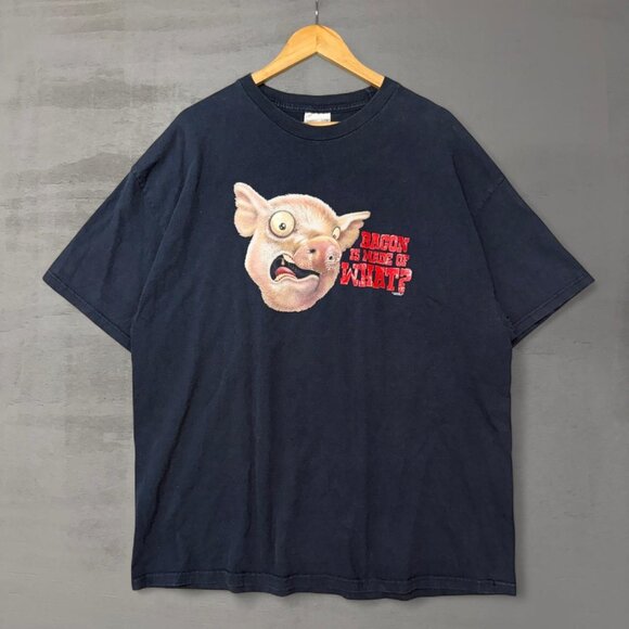Vintage Funny “Bacon Is Made of What?” Parody Pig Blue Shirt XXL - Picture 1 of 6